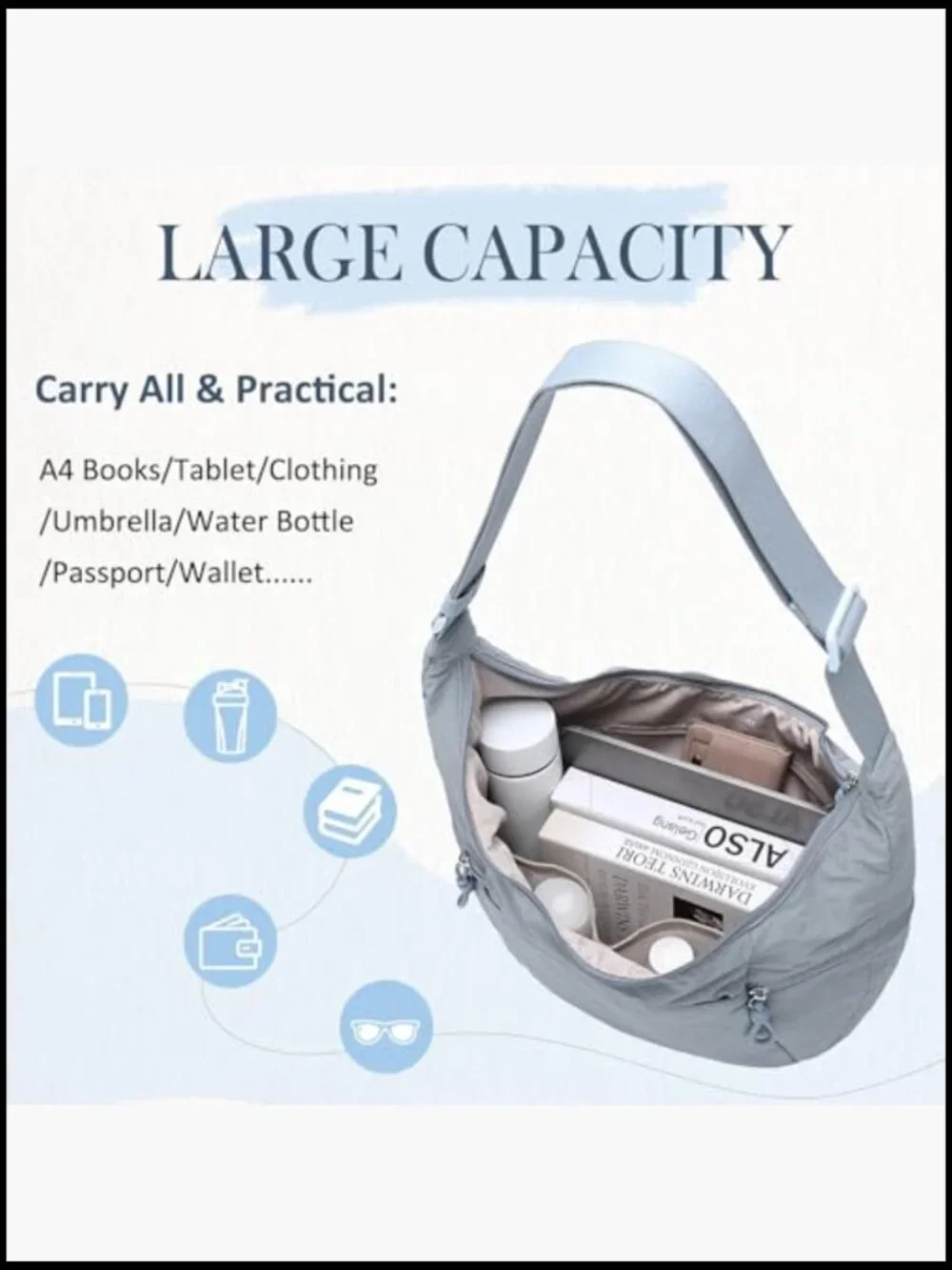 Lightweight Nylon Crescent Crossbody Bag Hobo Shoulder Purse Travel Work Gym
